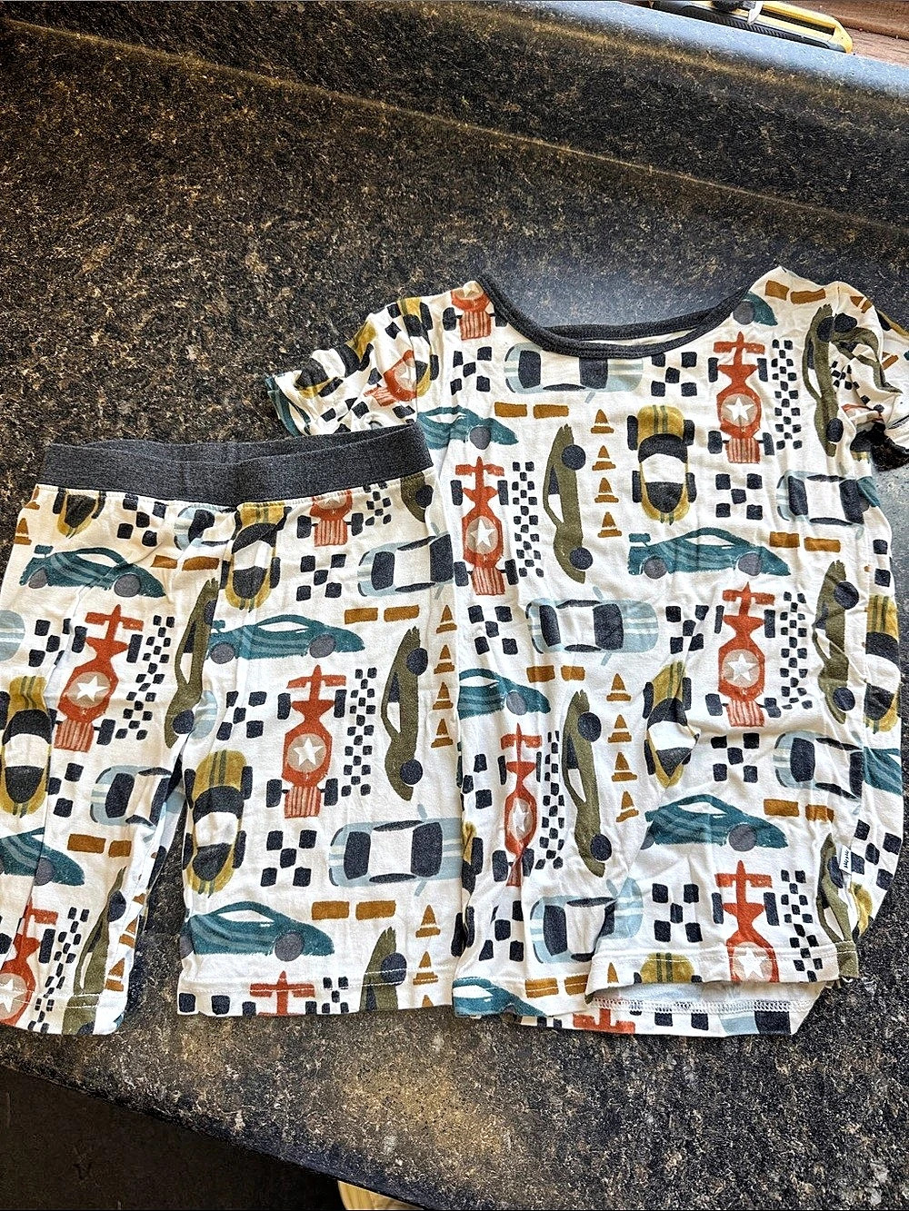 Little Sleepies Short Sleeve Pajama Set race car Kids White & Multicolor